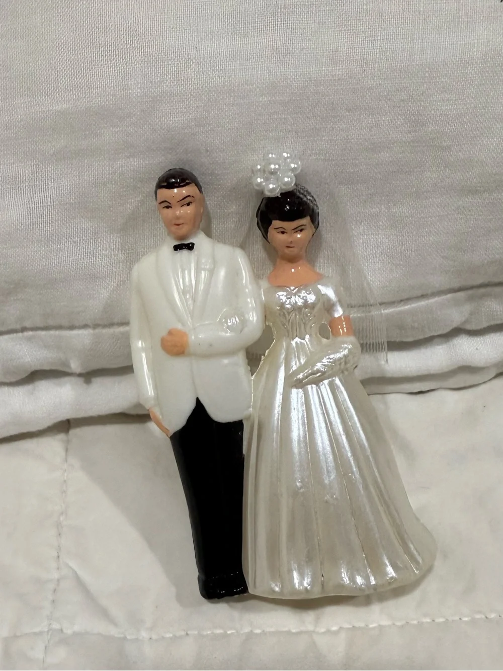VINTAGE Classic Bride and Groom Cake Topper in White and Black